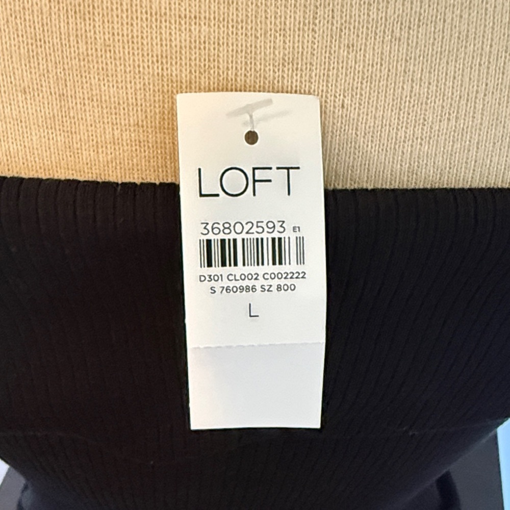 NWT LOFT Black Ribbed Off Shoulder Top Women’s Medium Fitted Knit Blouse - Picture 3 of 5